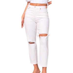 Abercrombie & Fitch Women's White Mom High rise Destroy Frayed Jeans 28 / 6R